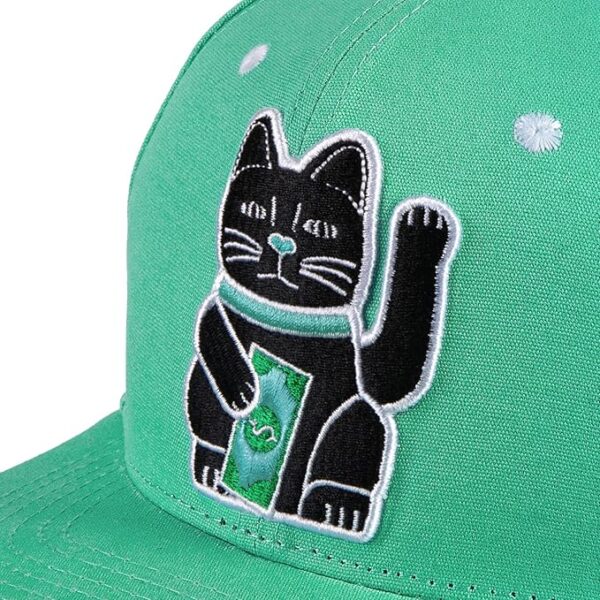 Nebelkind Gorra-Snapback Cap Lucky Cat Verde, Hombre Mujer Unisex, Talla Unica, tamaño Ajustable, Gorra de béisbol Moda, Estilo Streetwear, Gorras de béisbol con Visera Recta - Imagen 4