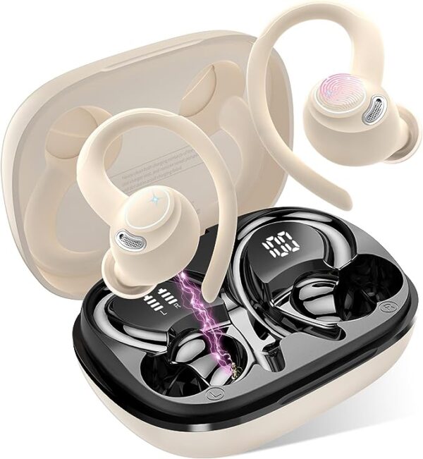 Jesebang Auriculares Inalámbricos Deportivos, Auriculares Bluetooth 5.3 con HD Micrófono, Sonido Premium, 40H de Reproducción, Pantalla LED, Cómodos de Llevar, Cascos Inalambricos con Gancho, Negro - Imagen 20