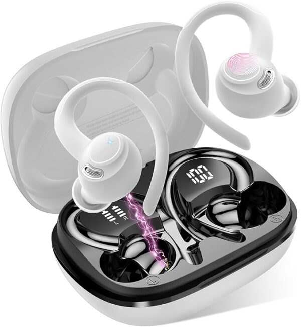 Jesebang Auriculares Inalámbricos Deportivos, Auriculares Bluetooth 5.3 con HD Micrófono, Sonido Premium, 40H de Reproducción, Pantalla LED, Cómodos de Llevar, Cascos Inalambricos con Gancho, Negro - Imagen 22