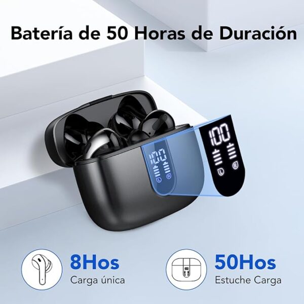 Auriculares Inalámbricos Bluetooth, Auriculares Bluetooth 5.3, 4 Mic con Reducción de Ruido ENC, 50H con Graves, Cascos Inalambricos Bluetooth IP7 Impermeable, Carga Rápida USB-C, Ajuste Cómodo - Imagen 4
