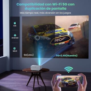 Proyector, Mini Proyector Portátil WiFi Bluetooth, 12000Lúmenes Proyector 4K Soportado, Videoproyector Cine en Casa Full HD 1080P Compatible con Smartphone/HDMI/USB/Laptop/Fire Stick/PS5