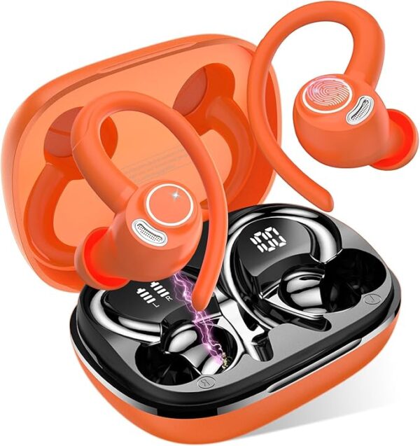 Jesebang Auriculares Inalámbricos Deportivos, Auriculares Bluetooth 5.3 con HD Micrófono, Sonido Premium, 40H de Reproducción, Pantalla LED, Cómodos de Llevar, Cascos Inalambricos con Gancho, Negro - Imagen 27