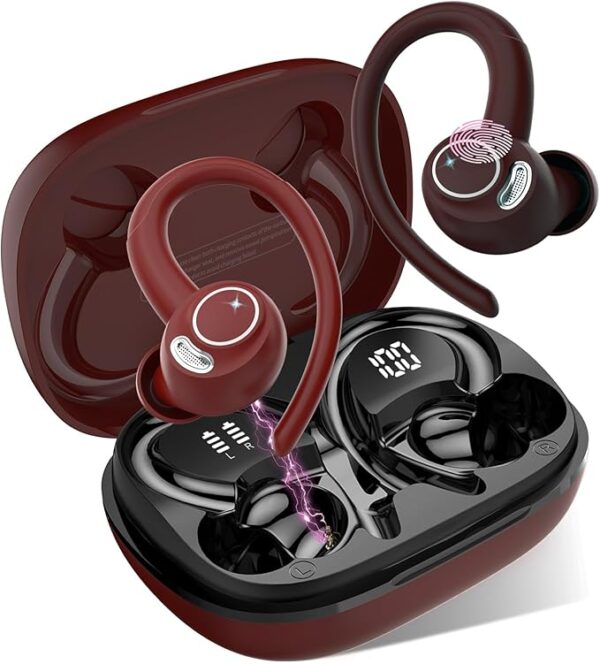 Jesebang Auriculares Inalámbricos Deportivos, Auriculares Bluetooth 5.3 con HD Micrófono, Sonido Premium, 40H de Reproducción, Pantalla LED, Cómodos de Llevar, Cascos Inalambricos con Gancho, Negro - Imagen 24