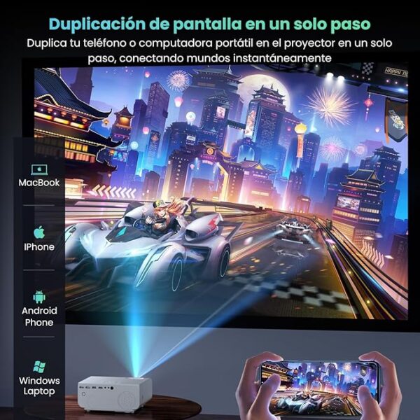 Proyector, Mini Proyector Portátil WiFi Bluetooth, 12000Lúmenes Proyector 4K Soportado, Videoproyector Cine en Casa Full HD 1080P Compatible con Smartphone/HDMI/USB/Laptop/Fire Stick/PS5 - Imagen 3