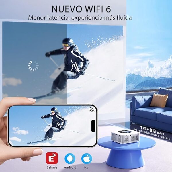 Horlat 4K Soporte Porjector 6G WiFi Bluetooth,28000 Lúmenes 300'' Display Proyector, con una Aplicación Incorporada Netflix/Youtube/Prime Video - Imagen 7