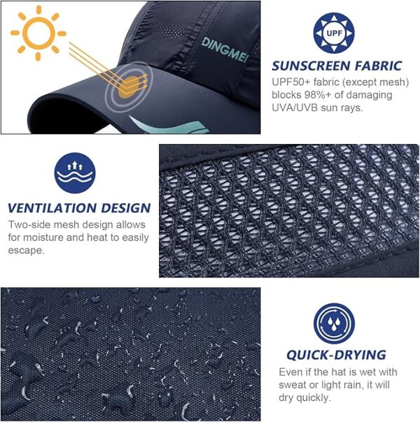 Gorra de Béisbol de Secado Rápido Hombres Mujeres, 2 Paquetes Malla Transpirable de Verano Gorras de Sol de Béisbol con Cierre de Hebilla Ajustable, Gorra de Béisbol para Hombre Mujeres - Imagen 3