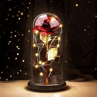 Rosa de Cristal con Base Pino Luces LED,San Valentin Regalo Original para Mujer Mama Día de la Madre Cumpleaños